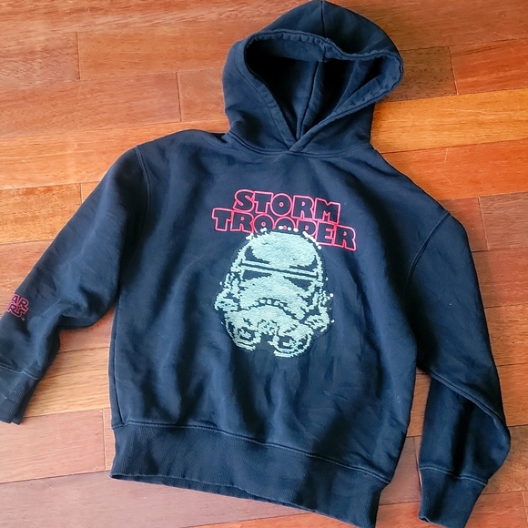 Zara x Star Wars Sequined Storm Trooper Hoodie Black Size 11-12 Sweatshirt - Picture 1 of 6